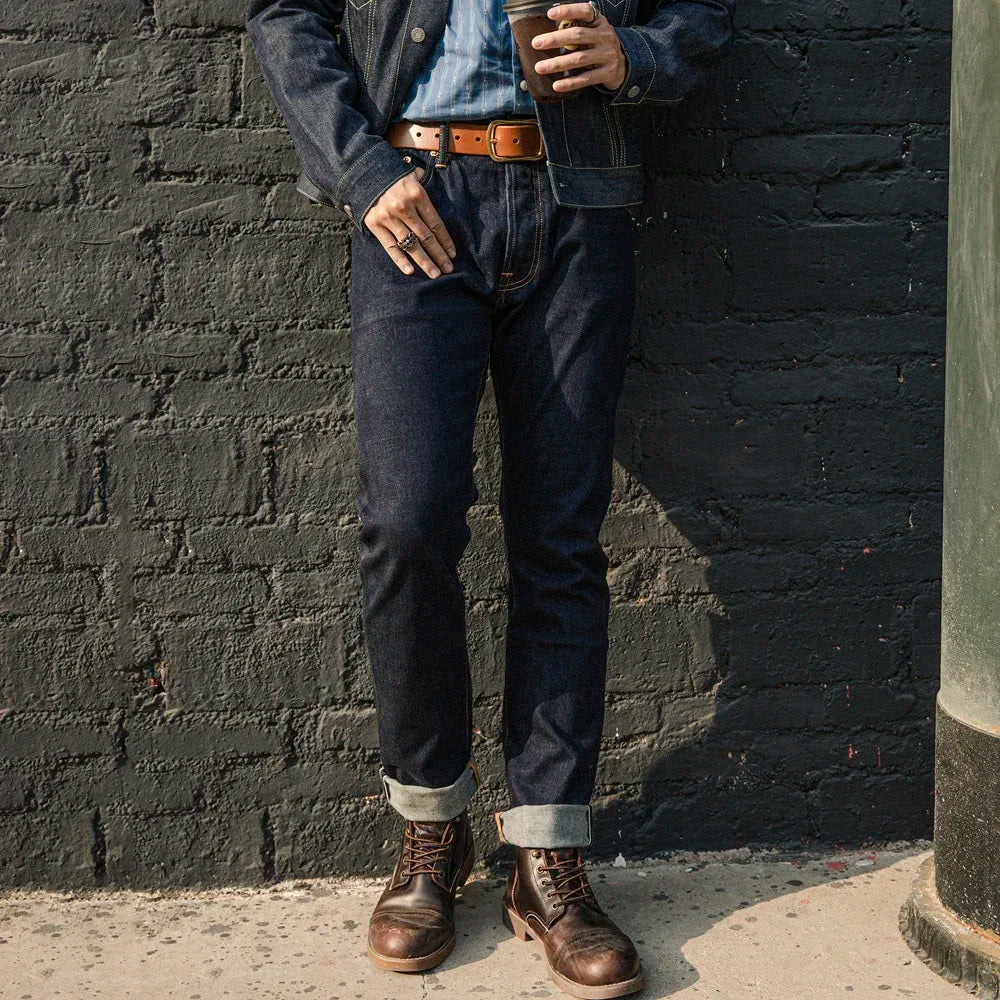 Slim Straight Jeans Rinsed Spring Men's Red Selvedge Denim Pants GT-0003