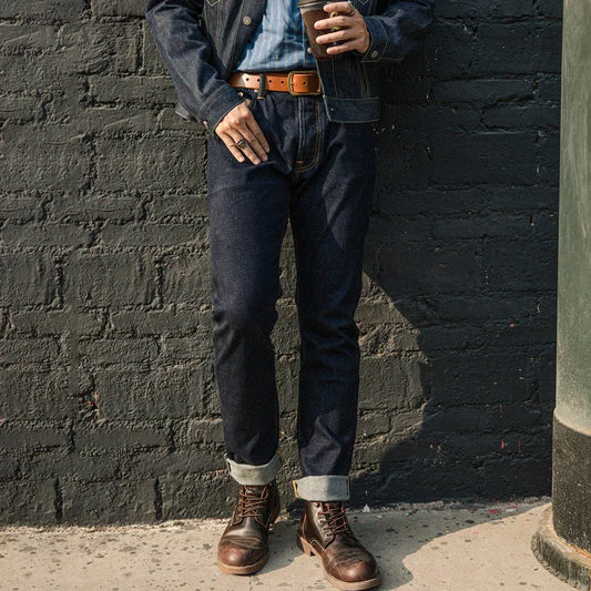 Slim Straight Jeans Rinsed Spring Men's Red Selvedge Denim Pants GT-0003