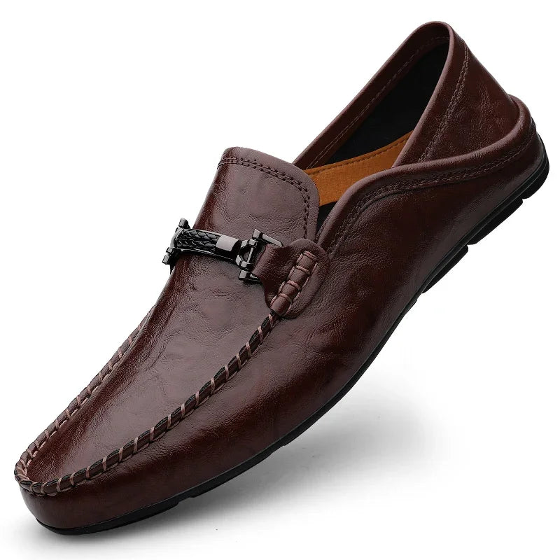 Men Casual Summer Shoes Hollow Out Breathable Men's Driving Shoes High Quality Male Business Shoes 2024 Genuine Leather Loafers
