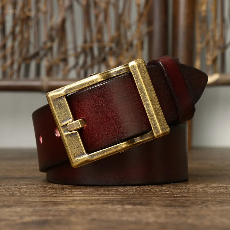3.8CM Pure Cowhide High Quality Genuine Leather Belts for Men Strap Male Brass Buckle Fancy Vintage Jeans Cowboy Thicken Cintos