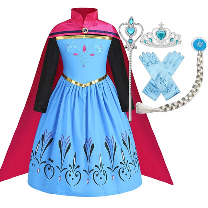 Elsa Anna Snow Queen Dress for Girls Princess Costume Birthday Halloween Christmas Carnival Outfit Kids Cosplay 2-8Y Vestido
