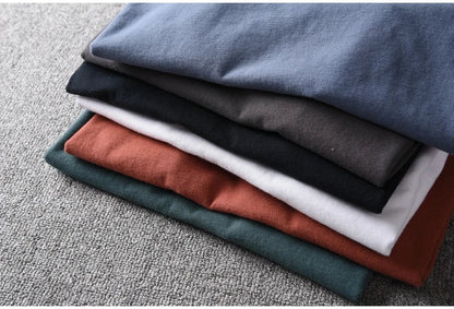 Summer New American Retro Short-sleeved O-neck Solid Color T-shirt Men's Fashion Simple 100% Cotton Washed Casual Sport Tops