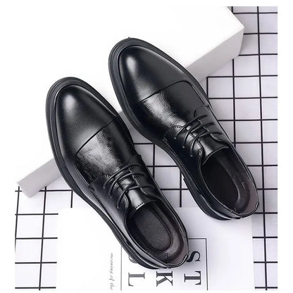 Men's Genuine Leather Oxfords Pointed Toe Lace Up Dress Shoes British Style Business Wedding Casual Footwear for Spring Autumn