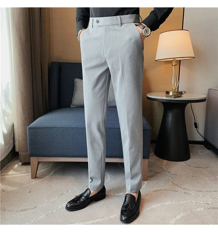 Autumn Winter New Embroidered Business Formal Pants Men Fashion Wedding Slim Fit Trousers High Quality Solid Social Suit Pants
