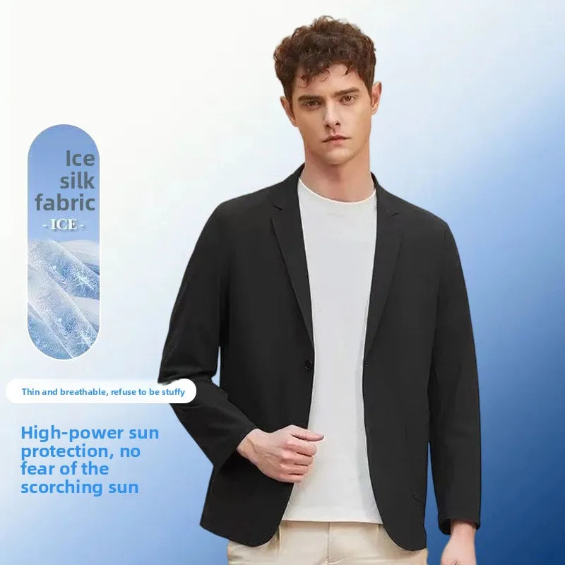 Summer Lightweight Sun Protection Blazer for Men - Stylish, Breathable, Casual, Icy Sensation, Lightweight, Silky Elastic Blazer