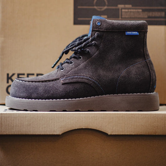 Maden Men's Vintage Brown Cow Suede Work Boots Chunky Sole Lace-Up High Top Thermal Combat Boots for Autumn and Winter Shoes