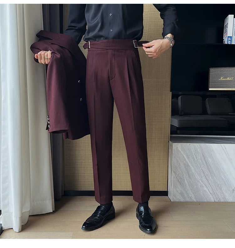 2025 New Naples High Waist Mens Suit Pants Double-Blade Gurkha Chino Slim Fit Trousers Fashion Men Wedding Party Casual Pant