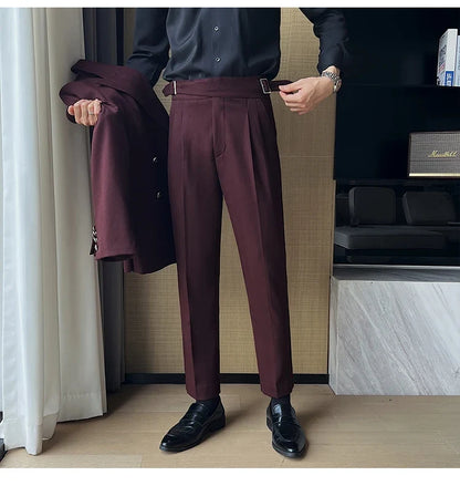 2025 New Naples High Waist Mens Suit Pants Double-Blade Gurkha Chino Slim Fit Trousers Fashion Men Wedding Party Casual Pant