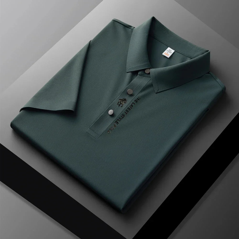 High quality silk breathable short sleeve POLO shirt men's lapel top 2024 summer new light luxury brand printed casual T-shirt