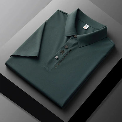 High quality silk breathable short sleeve POLO shirt men's lapel top 2024 summer new light luxury brand printed casual T-shirt
