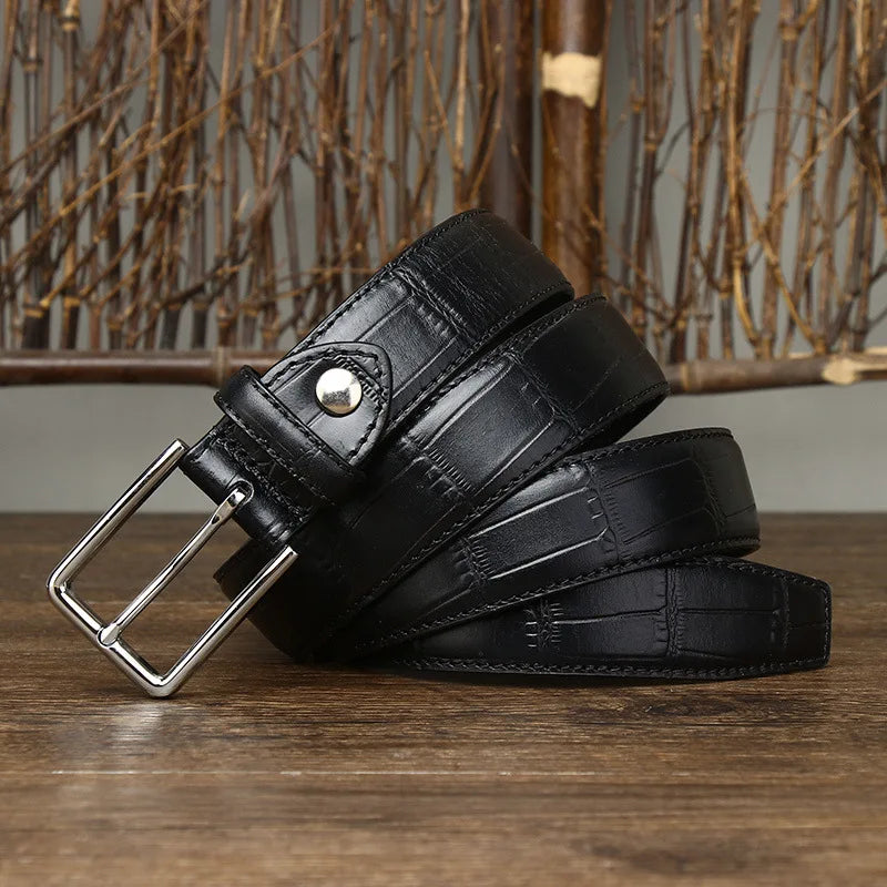 3.5CM Pure Cowhide High Quality Genuine Leather Belts for Men Strap Male Pin Buckle Business Suit West Belt Jeans Cowboy Cintos