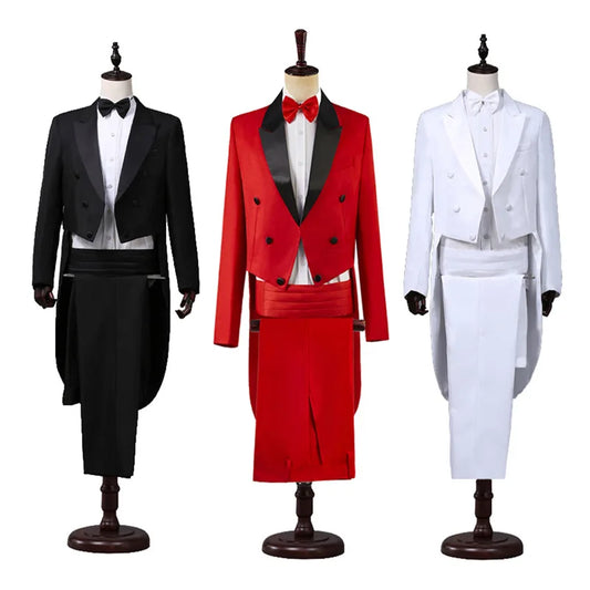 2024  Bent Flower Red/black /white Men's Dress Tuxedo Set Two-pieces,magician's Stage Performance, Conductor's Blazer Jacket