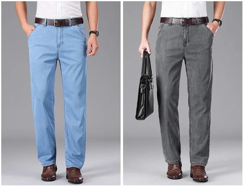 Business Lyocell Jeans Men Summer New Thin Fashion Straight Breathable Brand Pants Male Slim Comfortable  Denim Trousers