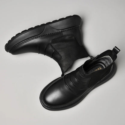 Luxury Brand Male Slip on Chelsea Boots Genuine Leather Mens Warm Winter Shoes High Quality Ankle Boots Men Handmade Snow Boots