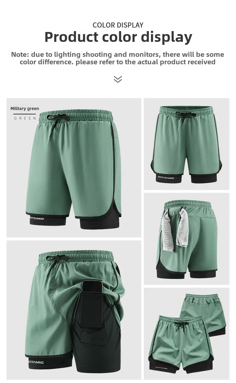 Men Running Shorts Gym Sports 2 in 1 Camo Quick Dry Workout Training Gym Fitness Jogging Short Sweatpants Summer Men Sportswear