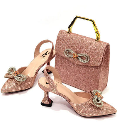 The Latest INS Style Rhinestone Bow Side Empty Party High Heels Pointed Toe Stiletto Heels Silver Women's Shoes And Bags