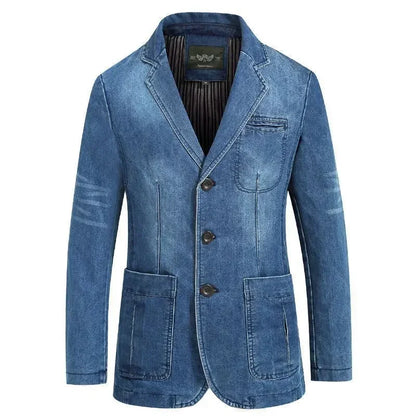 Blazer Men's Fashion Gentleman Business Retro Versatile Trendy Wedding Professional Casual Solid-color Host Cotton Denim Blazer