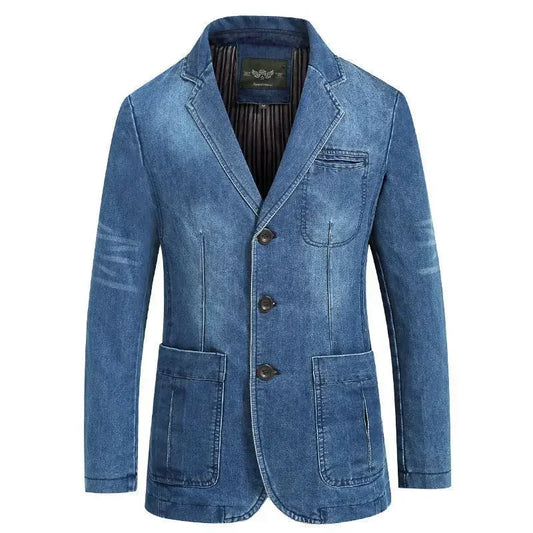 Blazer Men's Fashion Gentleman Business Retro Versatile Trendy Wedding Professional Casual Solid-color Host Cotton Denim Blazer