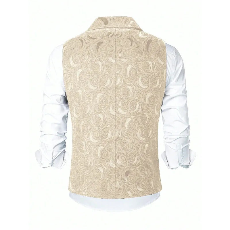 Suit Vest Men British Style Turn Down Collar Double-breasted Male Waistcoat Slim Printed Business Casual Man Coat Vest