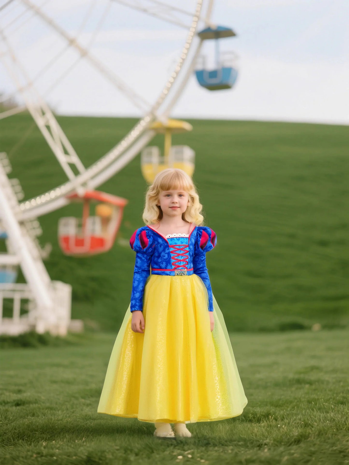 2026 Deluxe Snow White Princess Gown Puff Sleeve Stand Collar Girl Fairy Kid Cosplay Costume Toddler Carnival Apparel Dresses