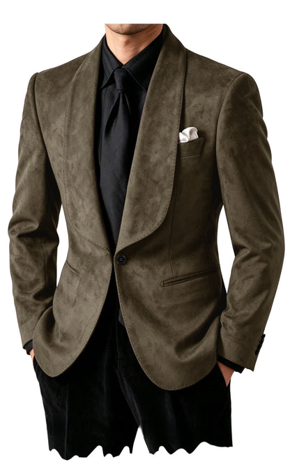 Men Suede Shawl Lapel Tuxedo Blazer Slim Fit One Button Formal Suit Jacket For Wedding Party Dinner Occasions