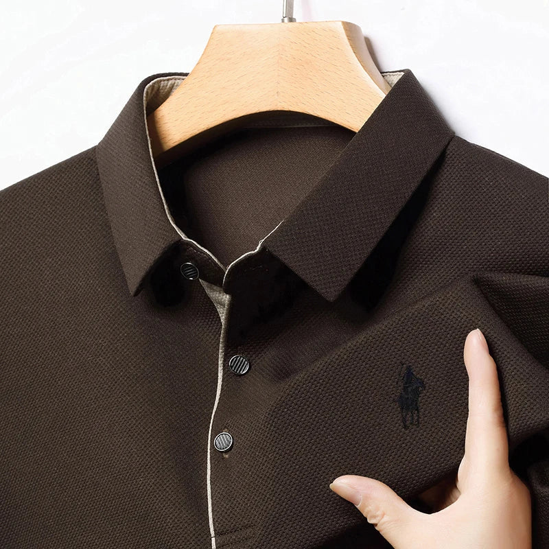 Spring and Autumn Pure Cotton Men's Long Sleeve Collar T-shirt Business Casual Fashion Comfortable Versatile Polo Shirt