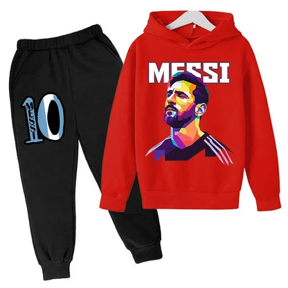 Spring Autumn Children's Hoodie Set Messi Avatar Printed Sportswear Hoodie Pants Suit 2-piece Set Boy Girl Kid Clothes Tracksuit