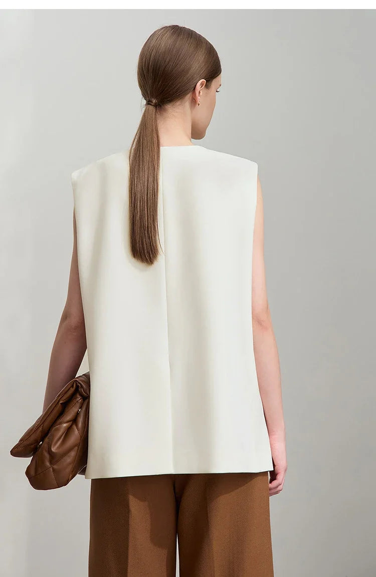 Minimalism England Style Vest Women 2025 Autumn New Gentle Commuter Versatile Sleeveless Loose Mid-Length Vest 12521012