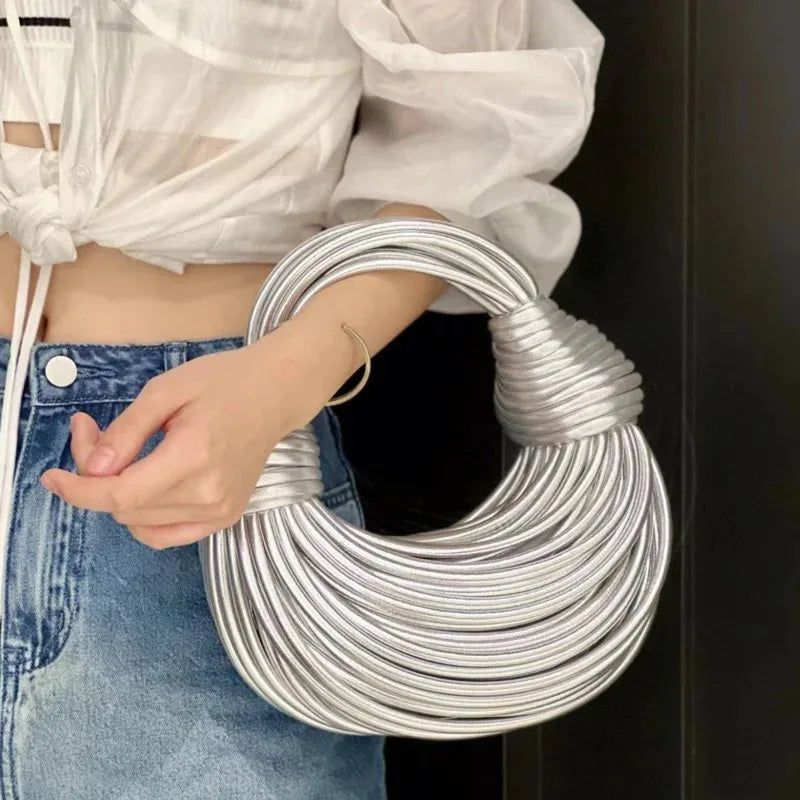 Ladies2025New Luxury Designer Handbags Hand-woven Noodle Bag Knot Bag silver Dinner Bag