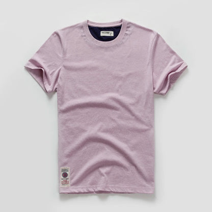 Men's T-Shirt Summer Cotton Solid T-Shirt Men's Short Sleeve Tee Fancy Yarns High Quality Classical Tops T Shirts Color Wine Blu