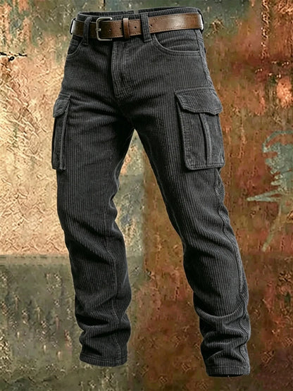 2025 Spring Summer Stylish Straight Cargo Pants Men Casual Texture Corduroy Trousers For Men Daily Leisure Loose Pant Streetwear