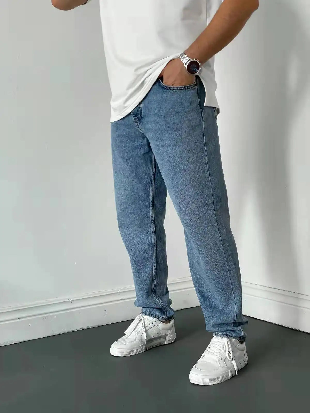 2025 New Business Men's Jeans Casual Straight Stretch Fashion Classic Blue Black Work Denim Trousers Male Brand Clothing S-3XL