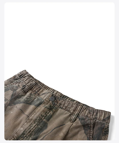 2026 Summer New Distressed Camouflage Shorts Men Loose Baggy Cargo Pants 270gsm Cotton Washed Frayed Hem Tactical Shorts