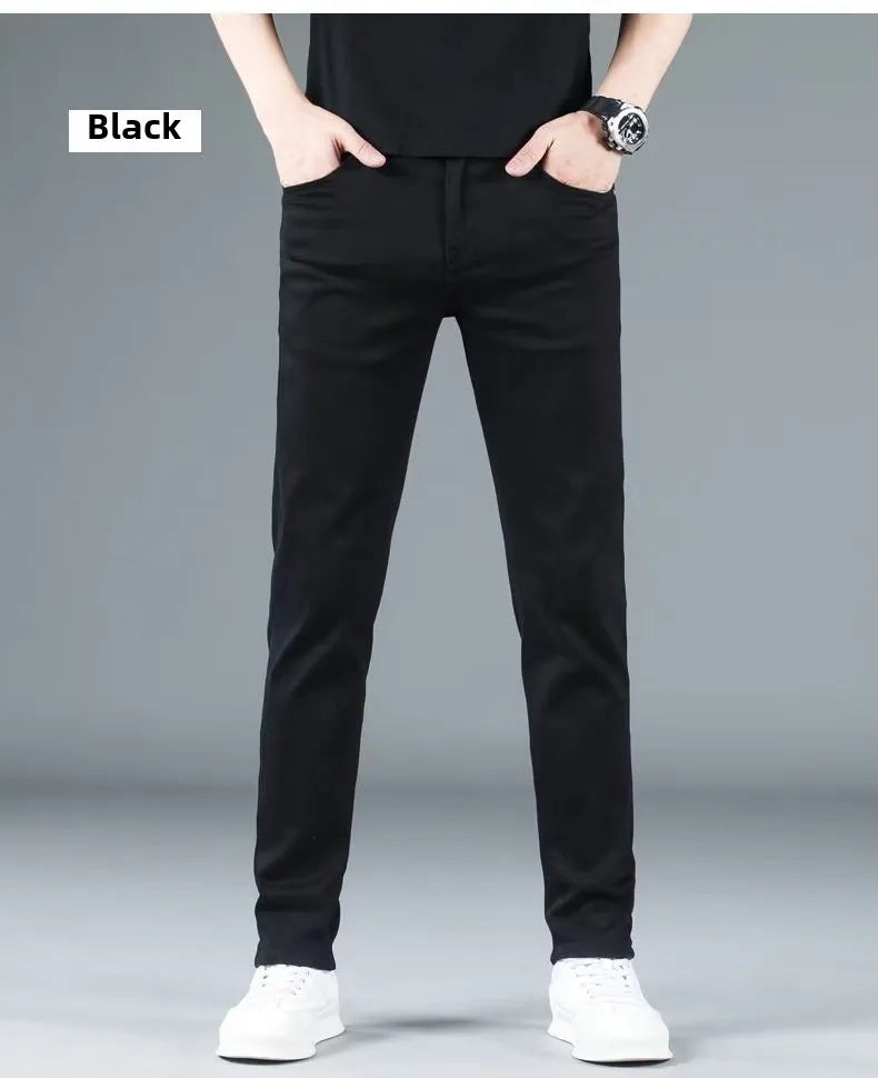 Korean Man Designer Clothes 2025 White Jeans Men Spring Autumn Printed Students Slim Stretch Pencil Pants Workwear Long Trousers