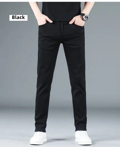 Korean Man Designer Clothes 2025 White Jeans Men Spring Autumn Printed Students Slim Stretch Pencil Pants Workwear Long Trousers