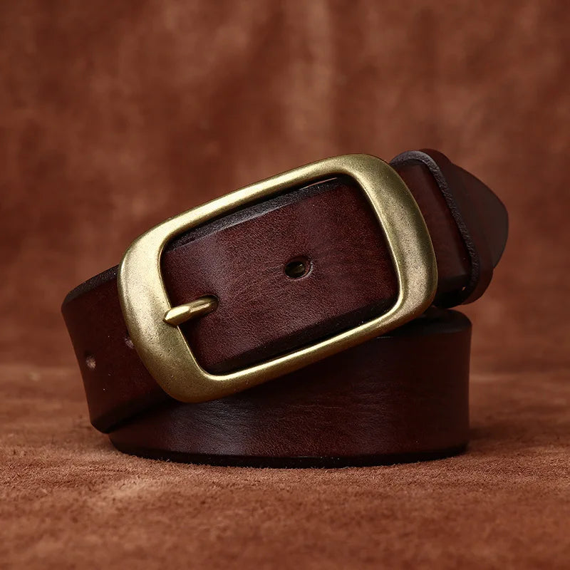 3.8 Width High Quality Pure Cowhide Thick Real Genuine Leather Men's Fashion Brass Buckle Belts Luxury Brand Jeans Belts for Men