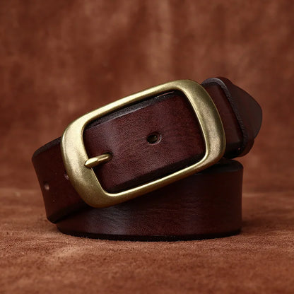 3.8 Width High Quality Pure Cowhide Thick Real Genuine Leather Men's Fashion Brass Buckle Belts Luxury Brand Jeans Belts for Men