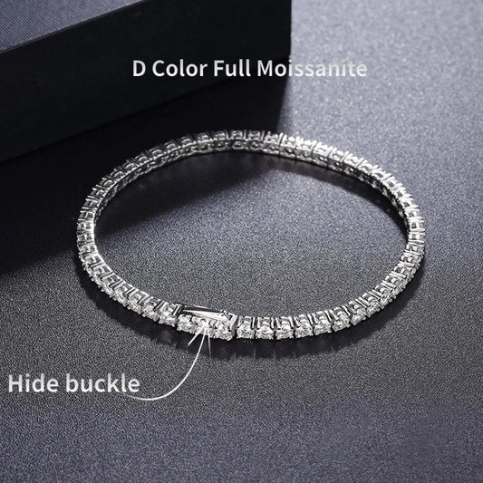 Bracelet complet en moissanite 2/2,5/3/4/5 mm pour femme 100 % argent sterling 925, cadeau bijoux fins de soirée