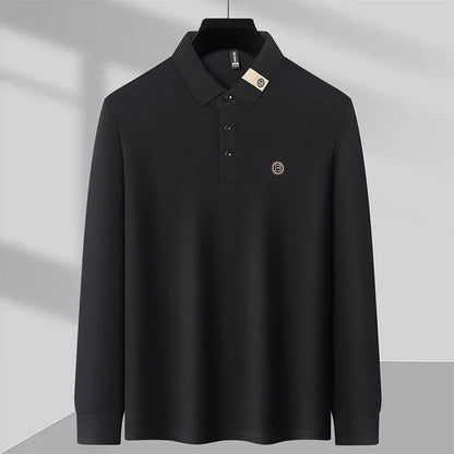 High end letter embroidery brand men's long sleeved polo shirt 2024 Spring and Autumn new comfortable 100% cotton casual T-shirt