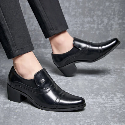Men Business Formal Height Increasing Leather Shoes Classic Retro Elevated Loafers Lift Dress Shoes for Wedding Banquet Office