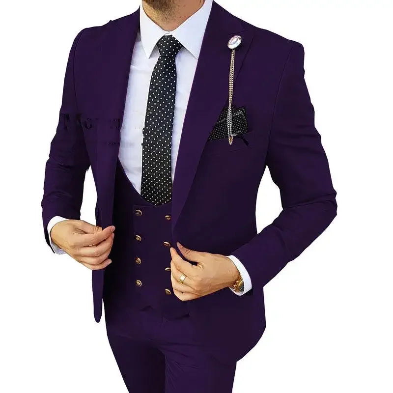 Men Suits 3 Pieces Orange Solid Single One Button Business Slim Fitting Suitable for Wedding Banquet Set Jacket Vest Pants