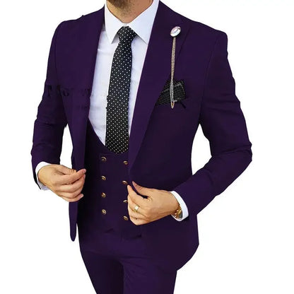 Men Suits 3 Pieces Orange Solid Single One Button Business Slim Fitting Suitable for Wedding Banquet Set Jacket Vest Pants