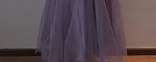 Slimming Effect Purple Mesh Ankle-Length Dress Women's plus Size Strapless Gown Korean Style High Waist A-Line Skirt
