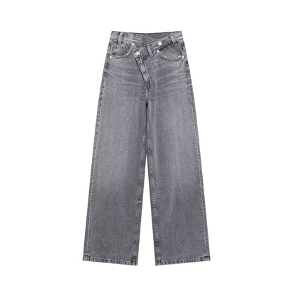 Women Fashion Denim Solid Straight Pants Jeans High Waist Full Length Casual Female Chic Lady Trousers