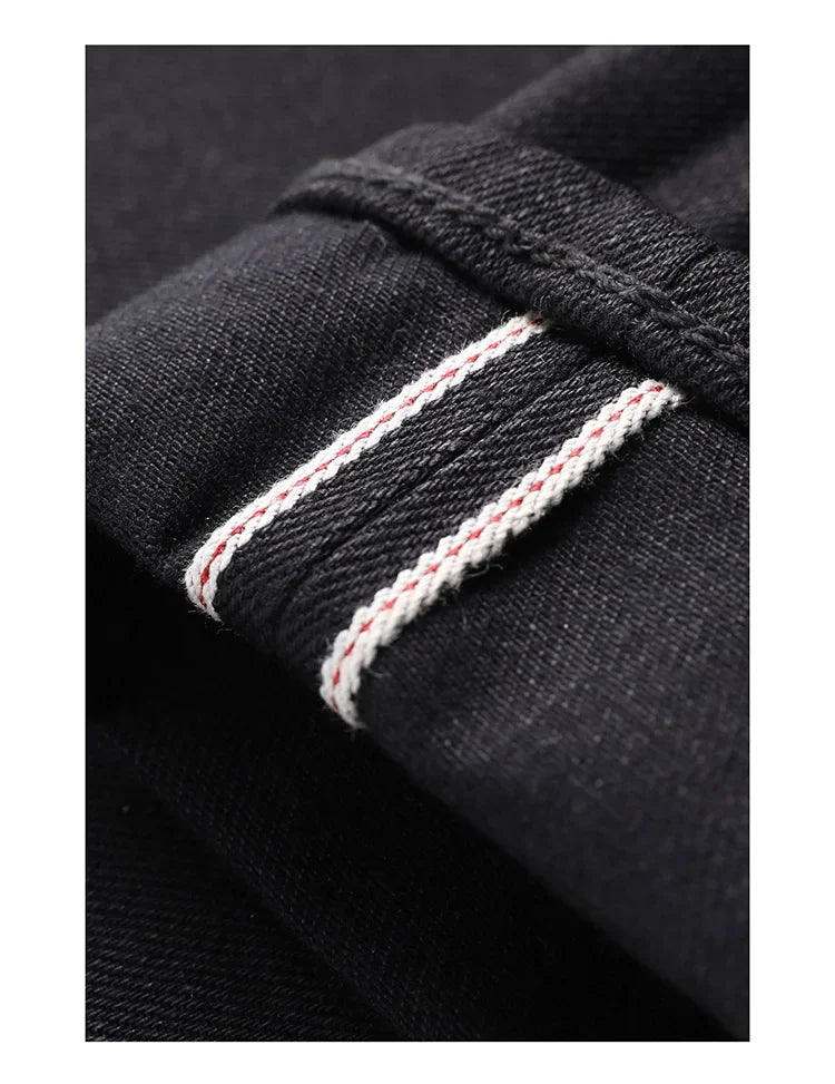 Black Men's Jeans Relaxed Fit 14.5oz Selvedge Denim Officer Trousers