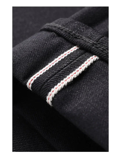 Black Men's Jeans Relaxed Fit 14.5oz Selvedge Denim Officer Trousers