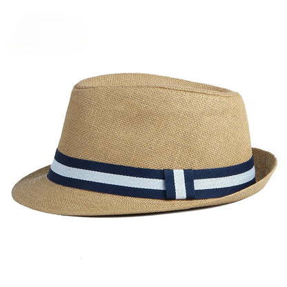Summer Men's Jazz Hat British Retro Spy Hat Beach Casual Straw Woven Small Top Hat Female Stripe Belt Fedoras Hat Panama Cap