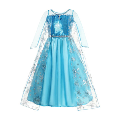 Girls Cosplay Snow Queen Elsa Snowflake Cape Costumes Kids Carnival Party Prom Gown Children Clothes Elsa Princess Dresses