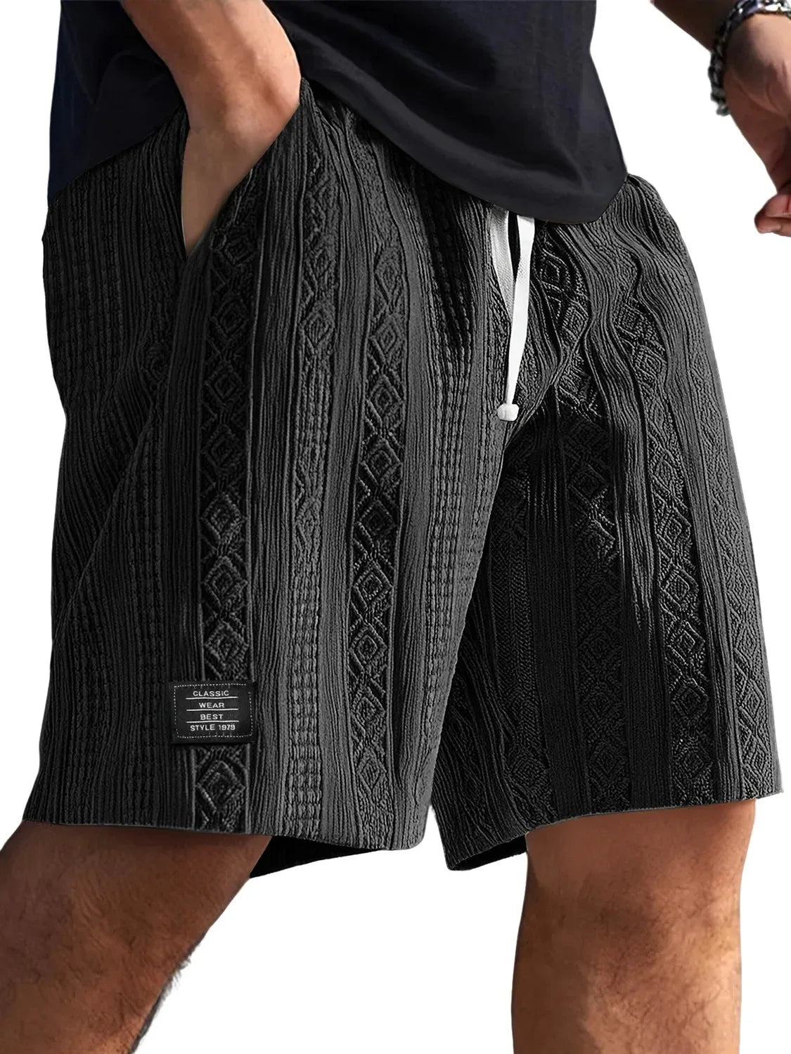Men's Jacquard Casual Shorts Summer Harajuku Solid Sweatpants Fashion Men Short Pants Retro Men Clothes Roupas Streetwear New