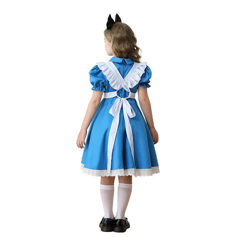 Children Blue Alice In Wonderland Halloween Costume For Kids Party Lolita Maid Dress Cosplay Fancy Carnival Costumes Girls